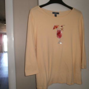 Karen Scott yellow women's top with umbrella drink 2X